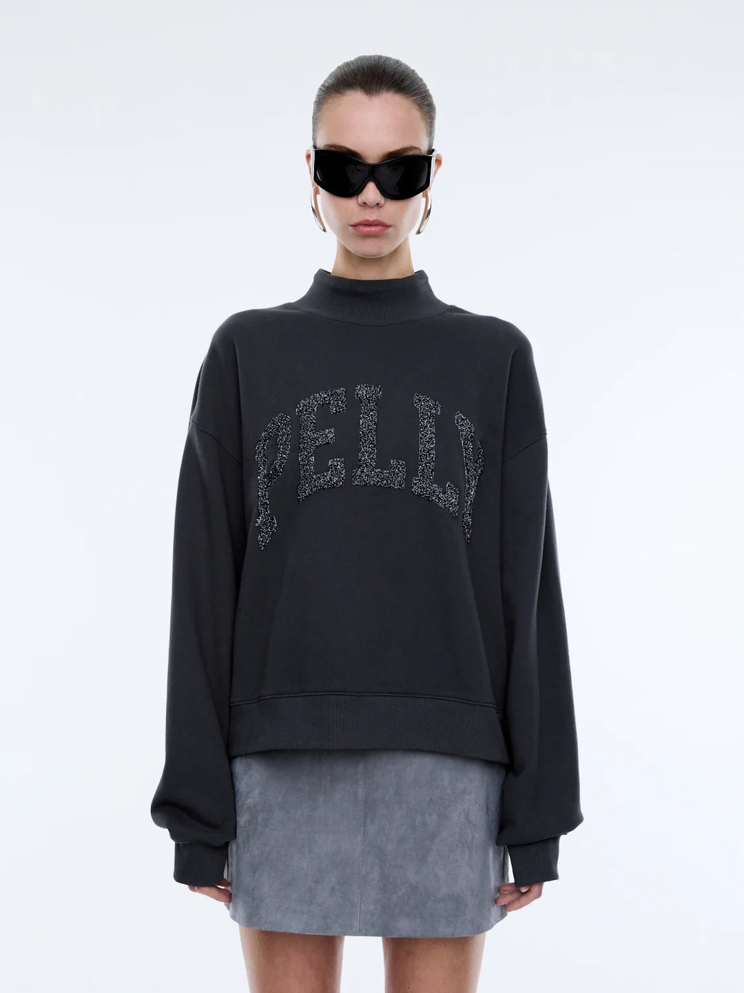 Ena Pelly Glitter Collegiate Sweatshirt - Off Black