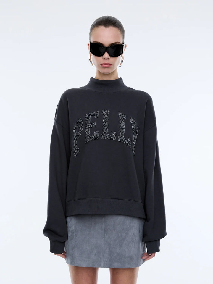 Ena Pelly Glitter Collegiate Sweatshirt - Off Black