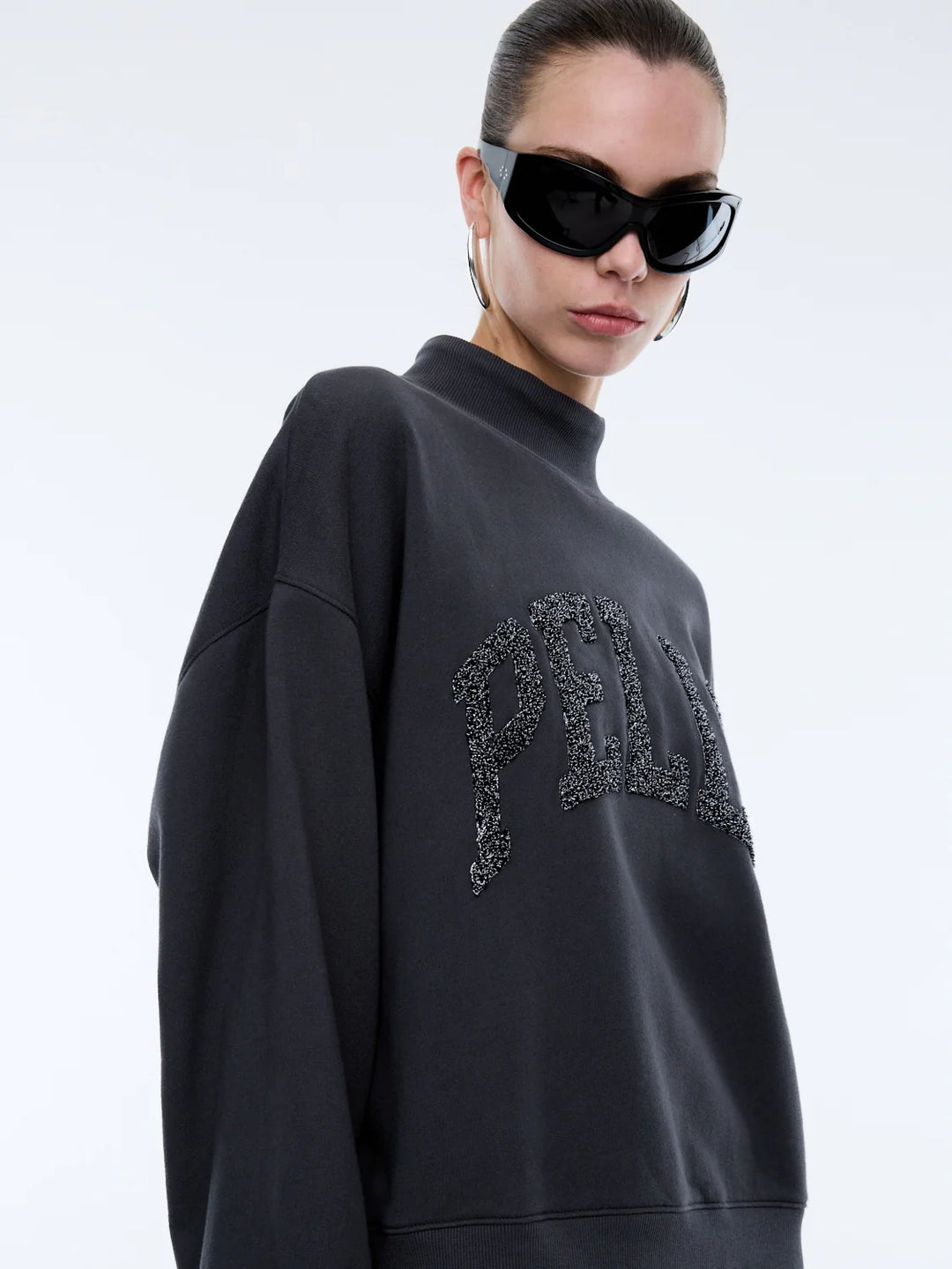 Ena Pelly Glitter Collegiate Sweatshirt - Off Black
