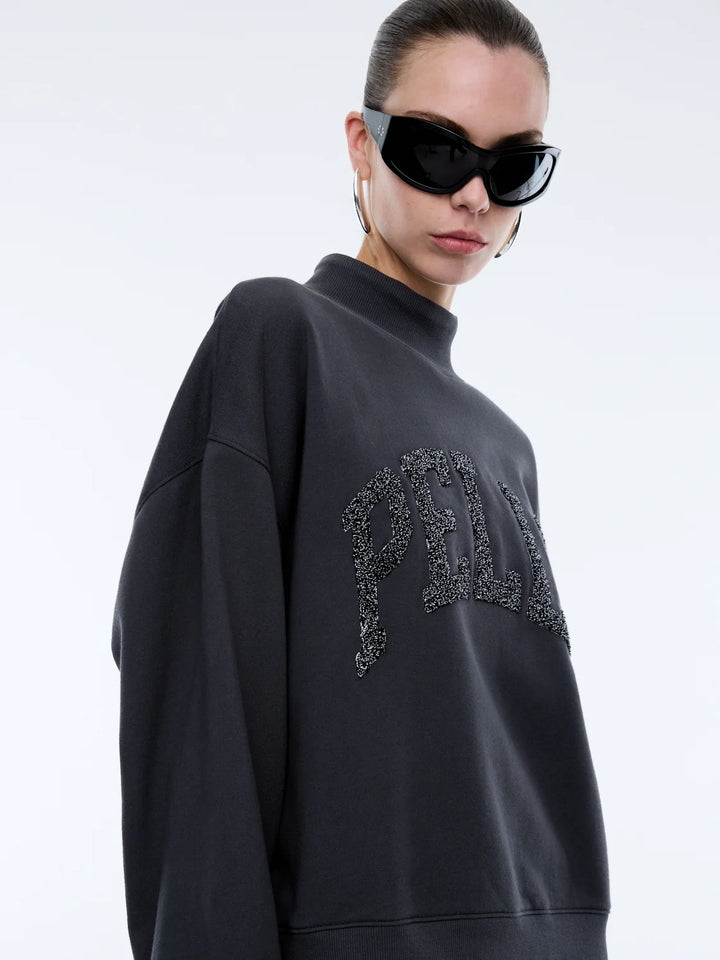 Ena Pelly Glitter Collegiate Sweatshirt - Off Black
