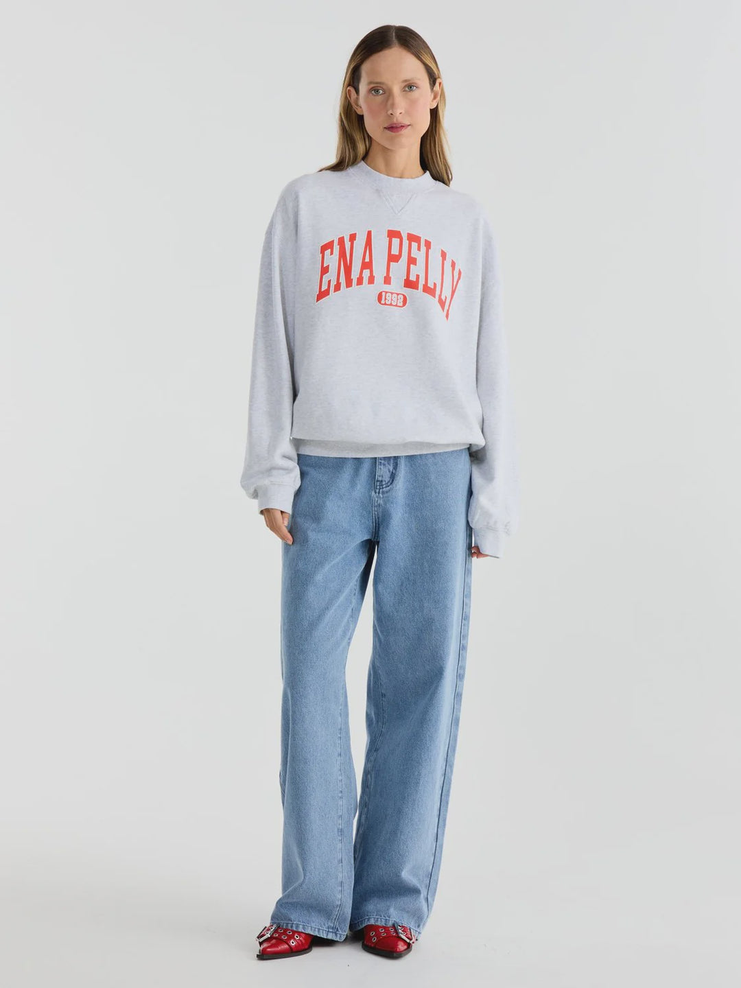 Ena Pelly Collegiate Sweatshirt - White Marle/Red