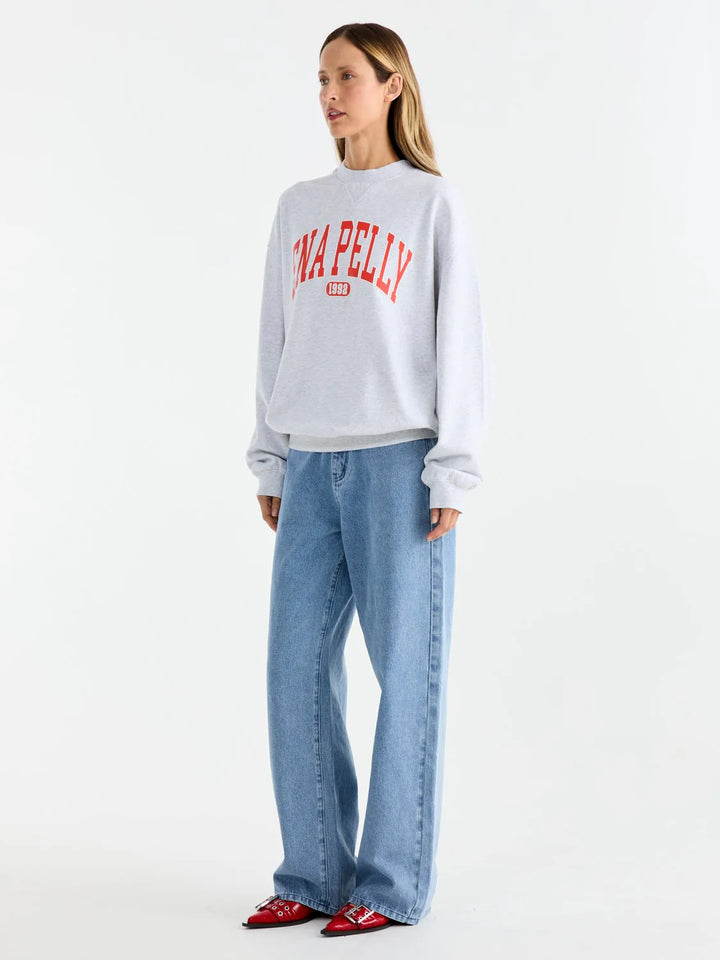 Ena Pelly Collegiate Sweatshirt - White Marle/Red