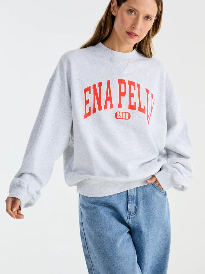 Ena Pelly Collegiate Sweatshirt - White Marle/Red