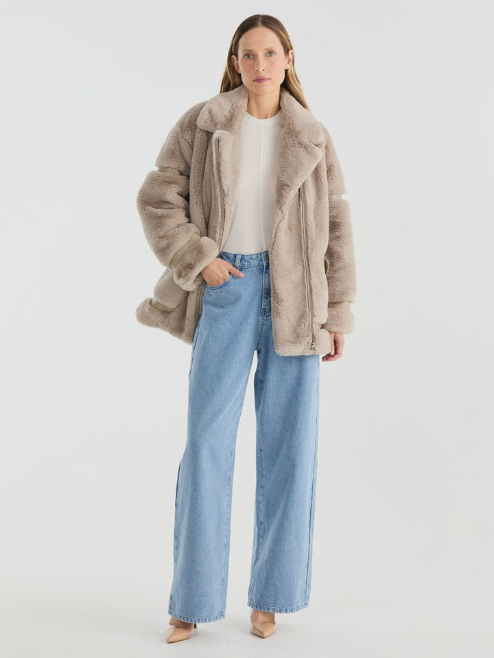 Ena Pelly Clover Faux Fur Jacket - Stone