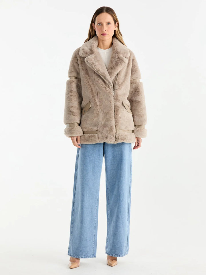 Ena Pelly Clover Faux Fur Jacket - Stone