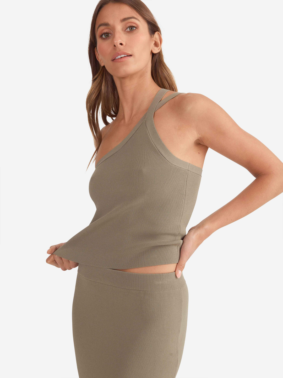 Ena Pelly Evie Luxe Assymetric Knit Tank - Olive