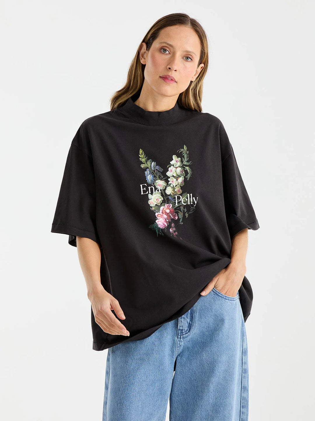 Ena Pelly Antique Flower Tee - Vintage Black