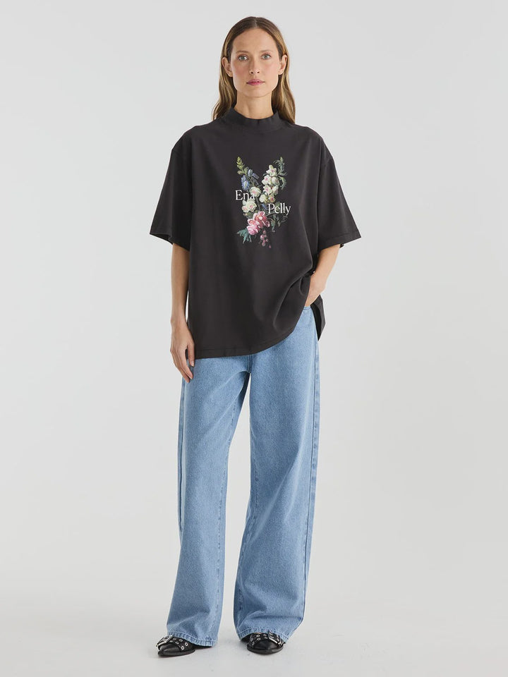 Ena Pelly Antique Flower Tee - Vintage Black