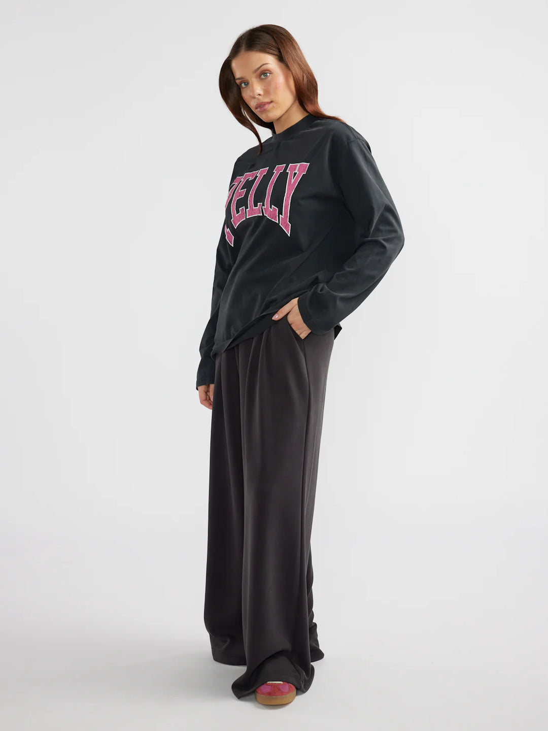 Ena Pelly Pink Kara Long Sleeve Top - Vintage Black