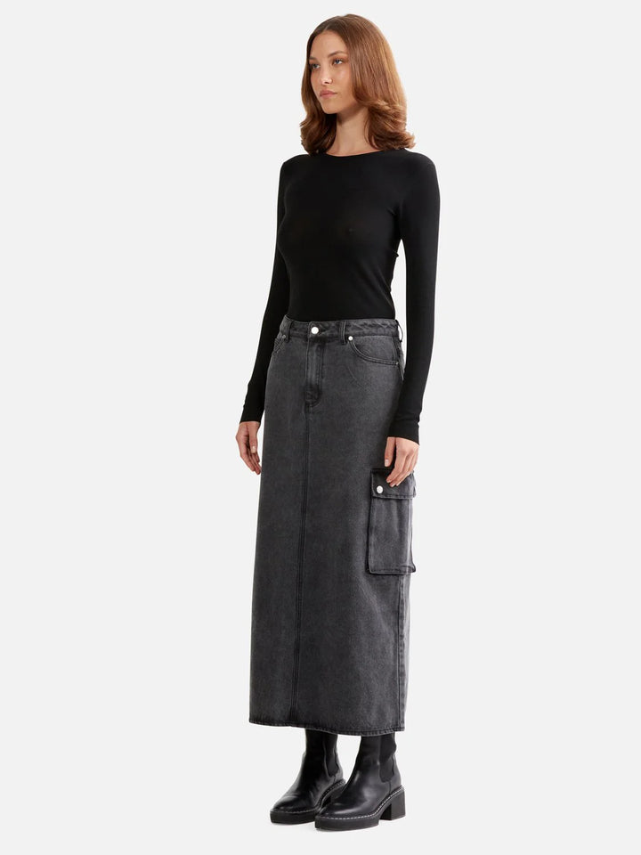 Ena Pelly Nova Denim Cargo Skirt - Charcoal Wash