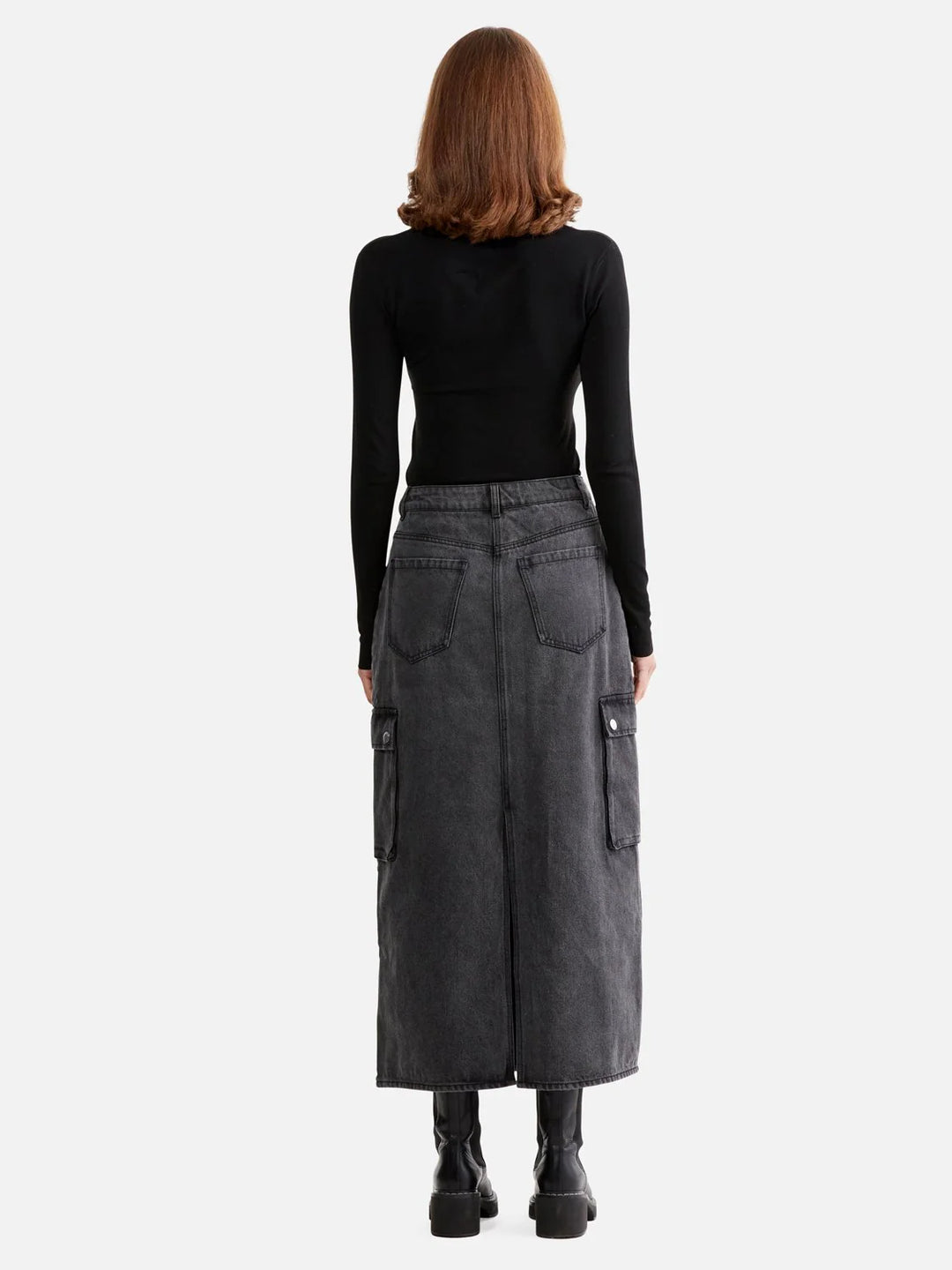 Ena Pelly Nova Denim Cargo Skirt - Charcoal Wash