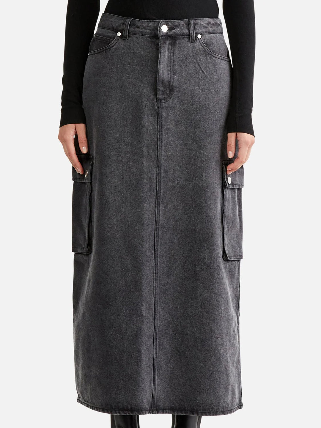 Ena Pelly Nova Denim Cargo Skirt - Charcoal Wash