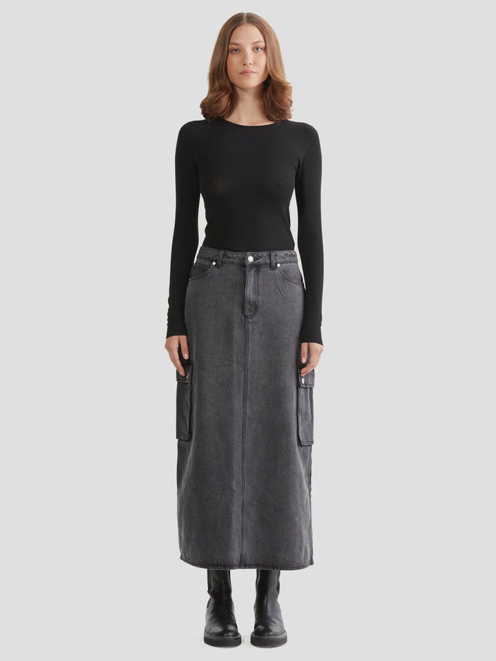 Ena Pelly Nova Denim Cargo Skirt - Charcoal Wash