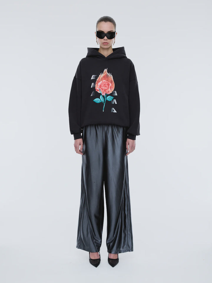 Ena Pelly Flaming Rose Hoodie - Vintage Black