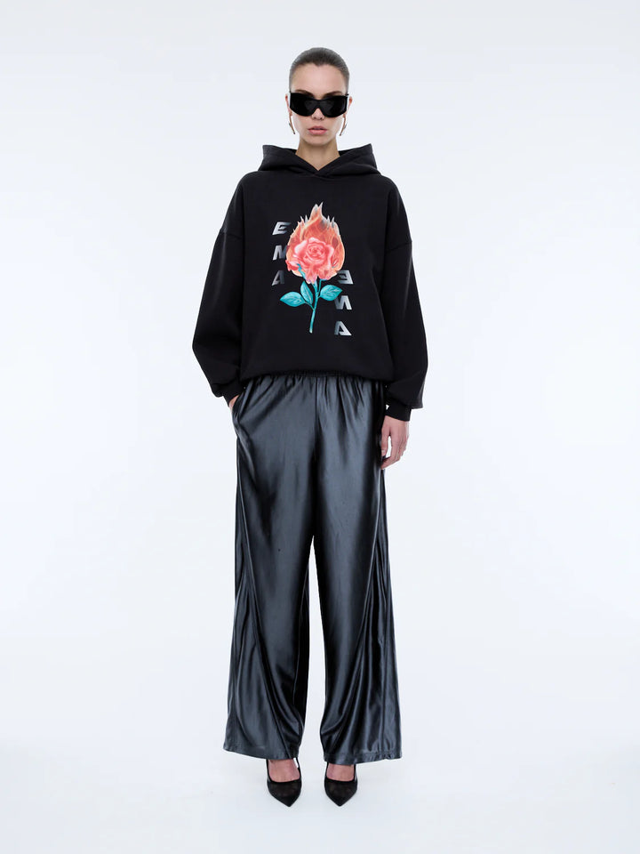 Ena Pelly Flaming Rose Hoodie - Vintage Black