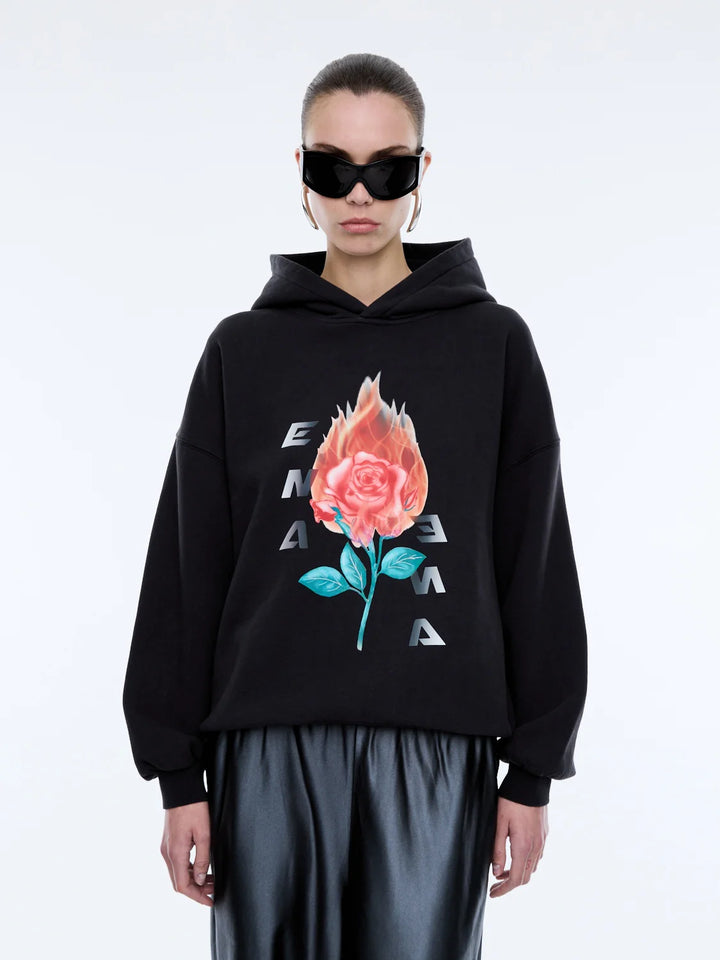 Ena Pelly Flaming Rose Hoodie - Vintage Black