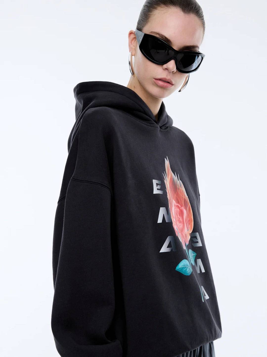 Ena Pelly Flaming Rose Hoodie - Vintage Black