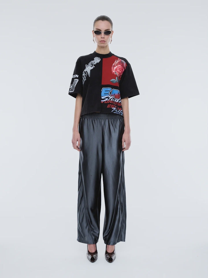 Ena Pelly Flaming Rose Patchwork Tee - Washed Black