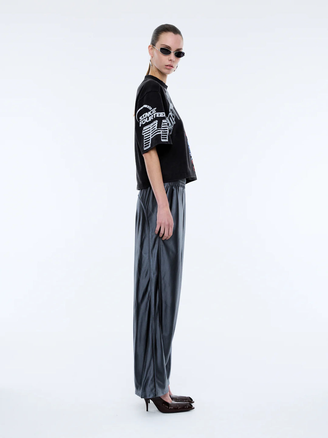 Ena Pelly Flaming Rose Patchwork Tee - Washed Black