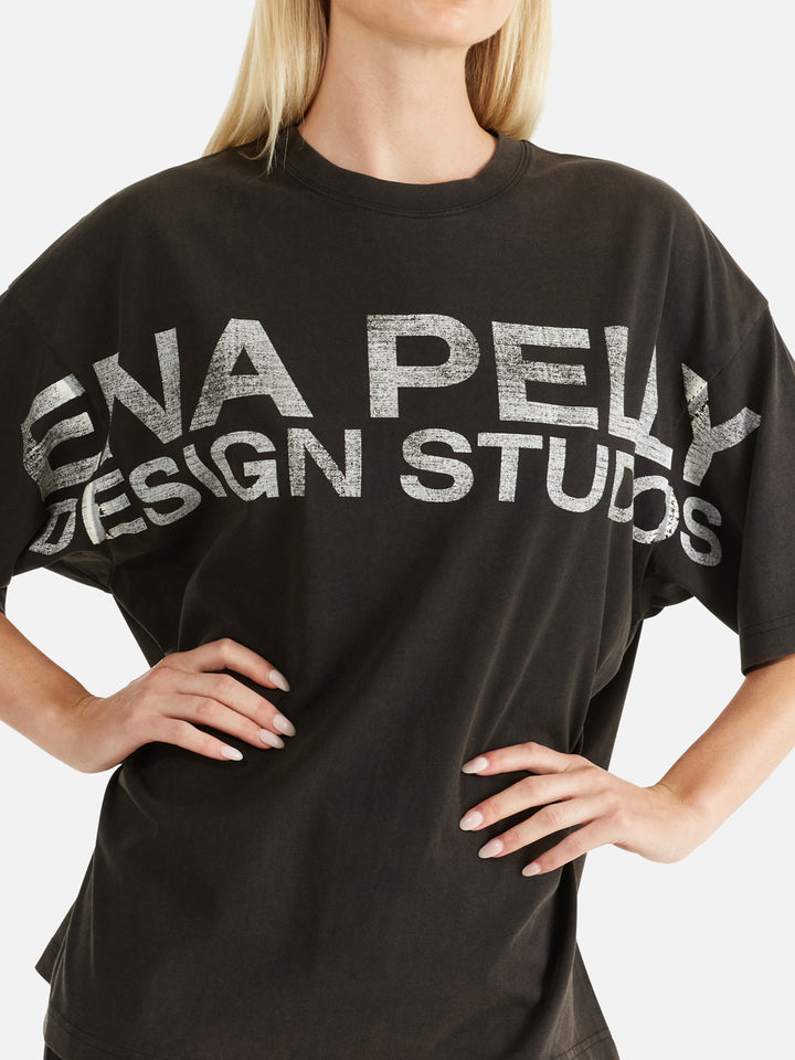 Ena Pelly Supersize Logo Tee- Washed Black