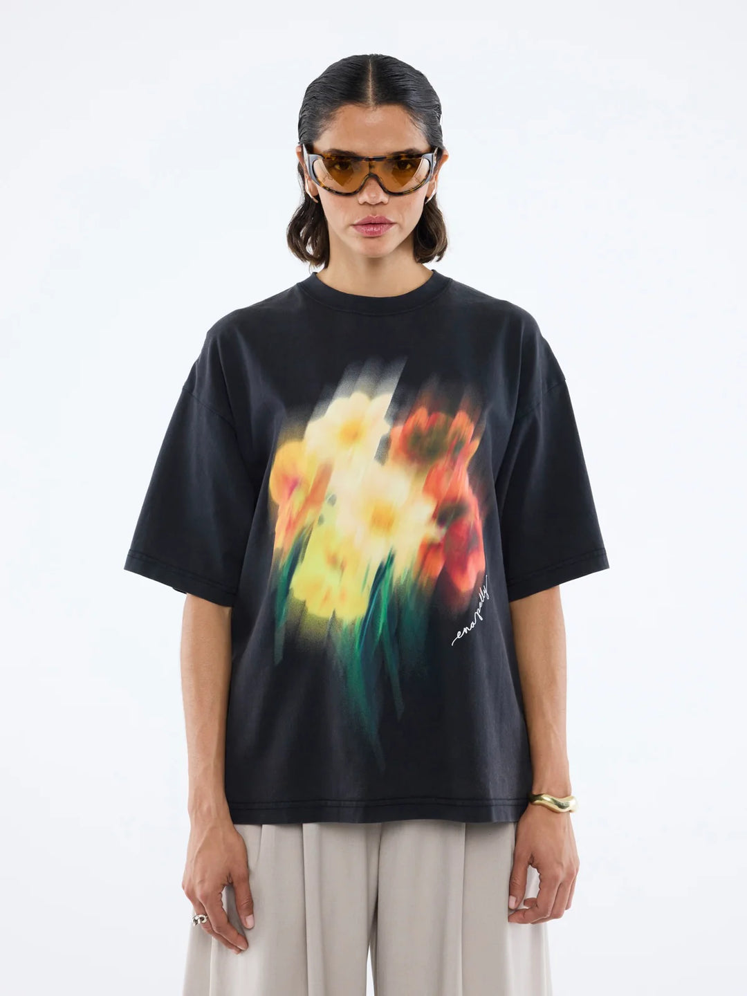 Ena Pelly Blurred Sunflowers Tee - Vintage Black