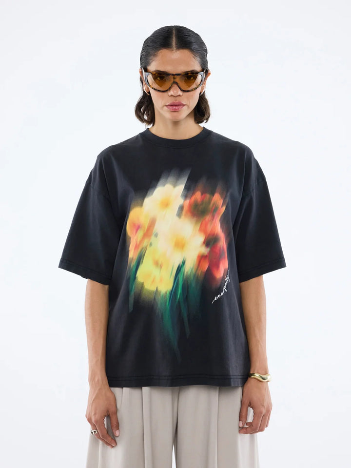 Ena Pelly Blurred Sunflowers Tee - Vintage Black
