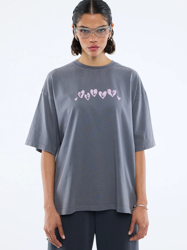 Ena Pelly Spray Heart Tee - Washed Grey
