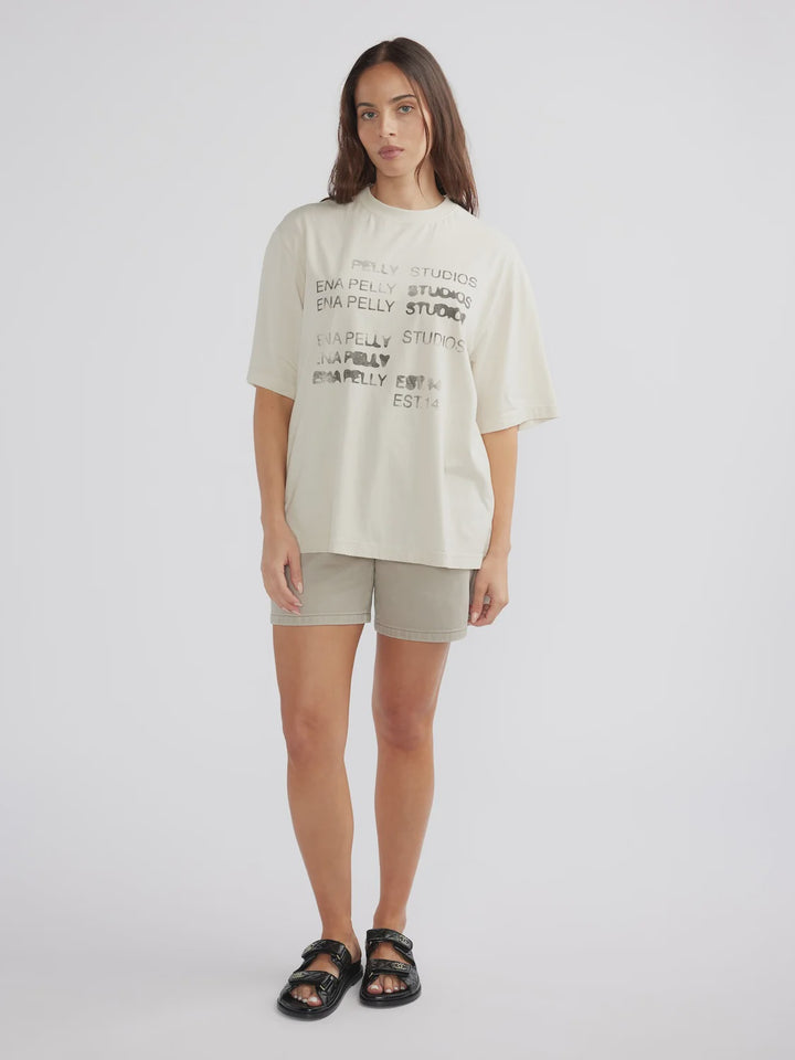 Ena Pelly Blurred Logo Tee - Cement