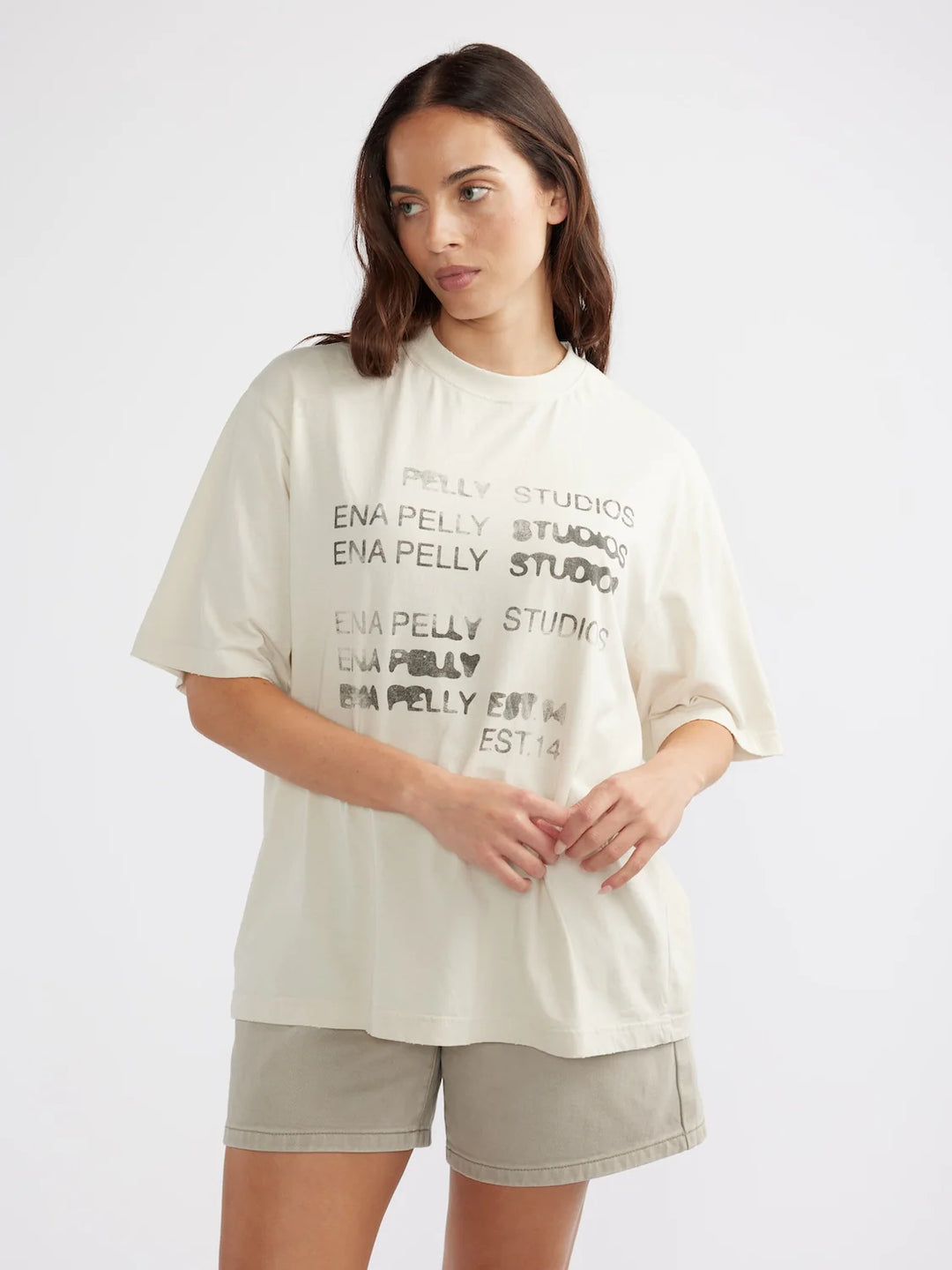 Ena Pelly Blurred Logo Tee - Cement