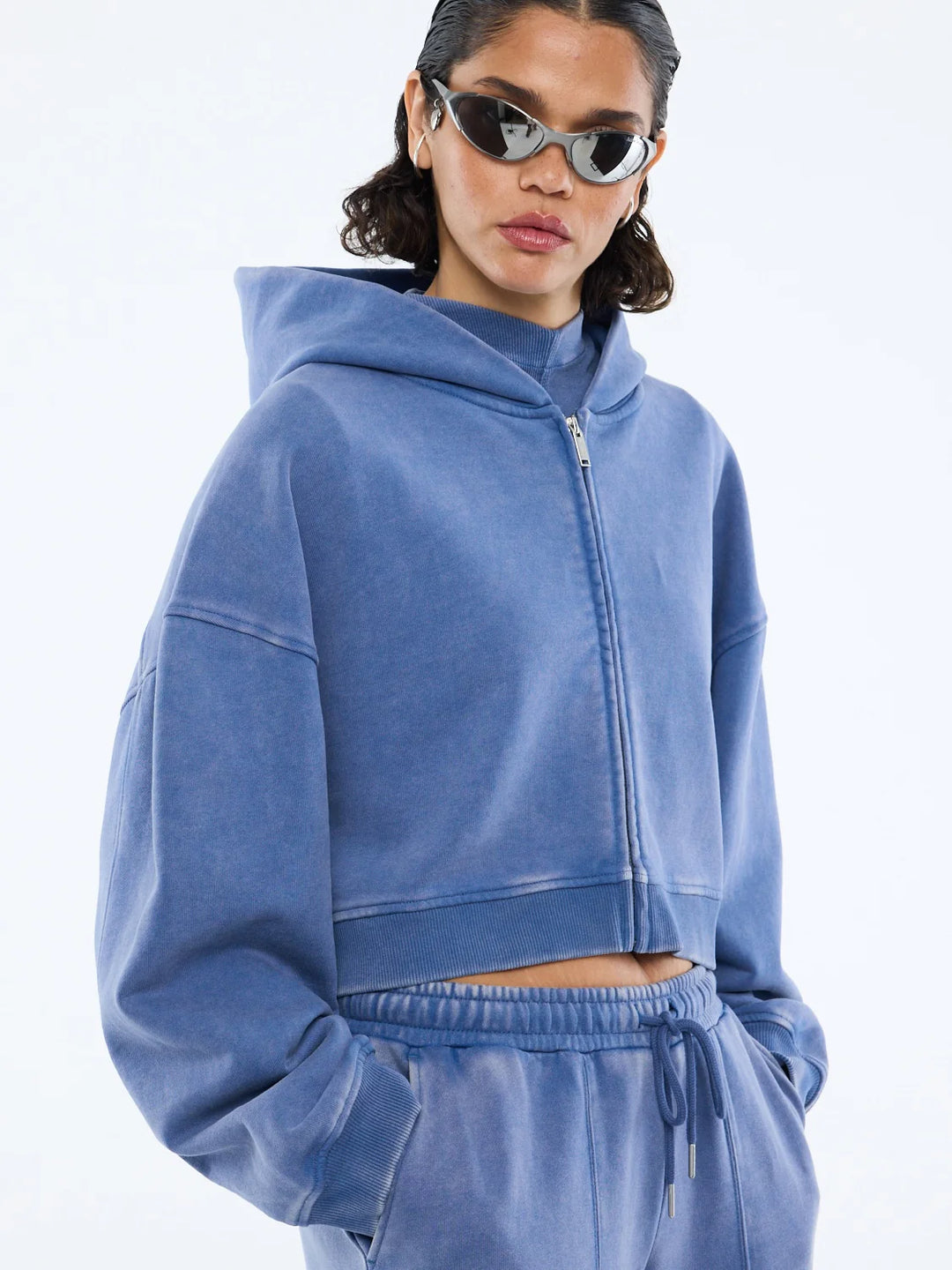 Ena Pelly Tia Cropped Zip Jacket - Indigo Wash
