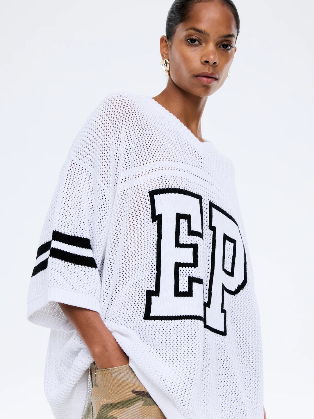 Ena Pelly Harper Crochet Jersey- Vintage White