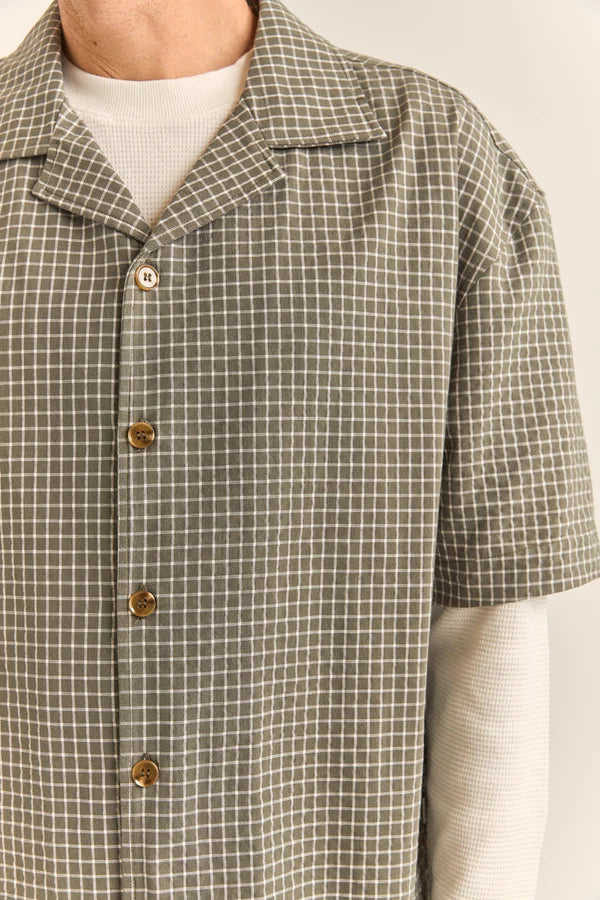 Rhythm Relaxed Check Short Sleeve Shirt - Olive