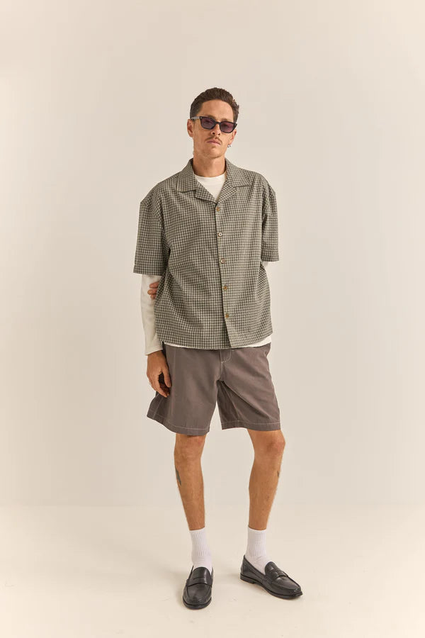 Rhythm Relaxed Check Short Sleeve Shirt - Olive