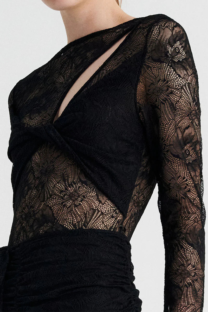 Suboo Gemini Long Sleeve Lace Bodysuit- Black