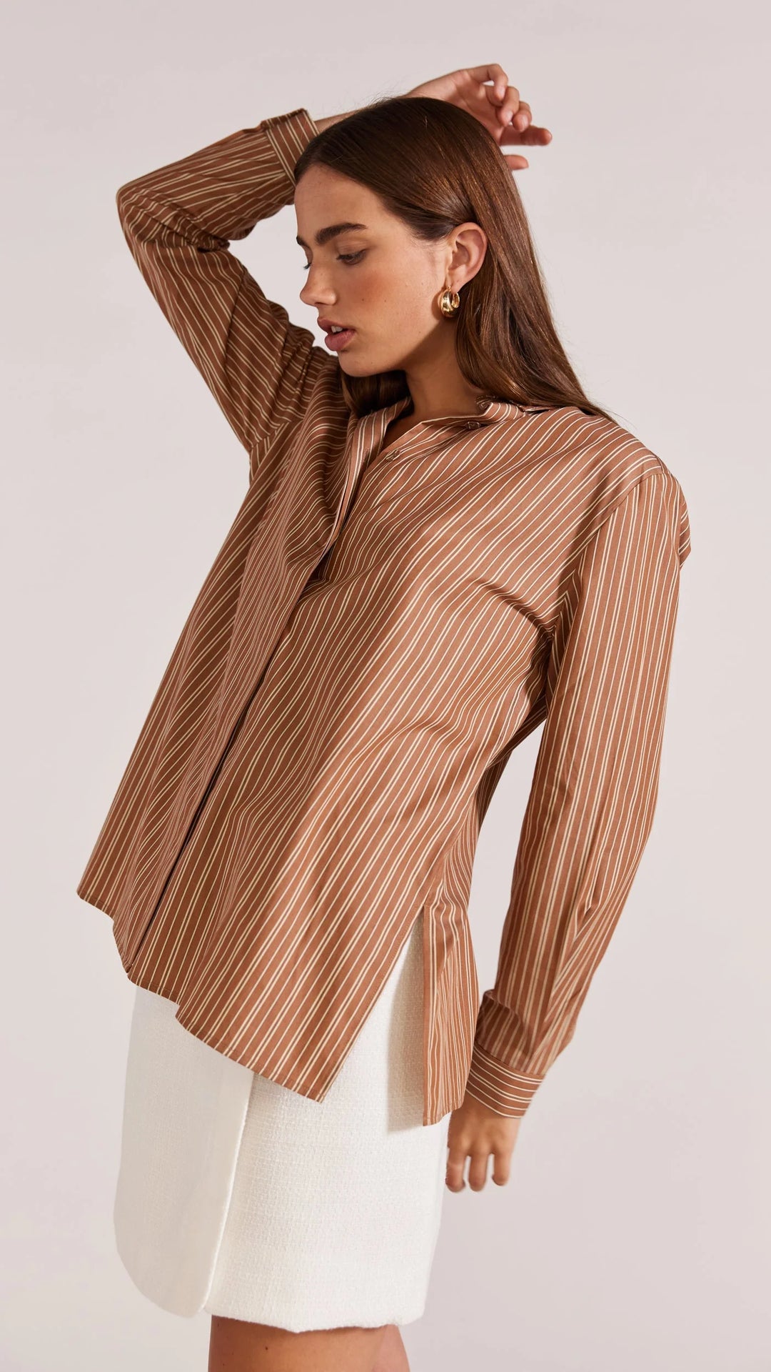 Staple The Label Hania Stripe Shirt - Brown/Cream
