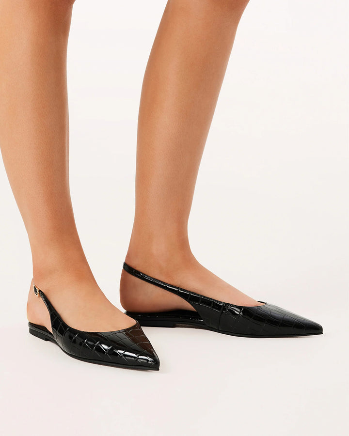 Billini Henna Flat - Black Patent Croc