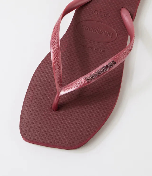 Havaiana Slim Square Logo Metallic Thong - Amaranth