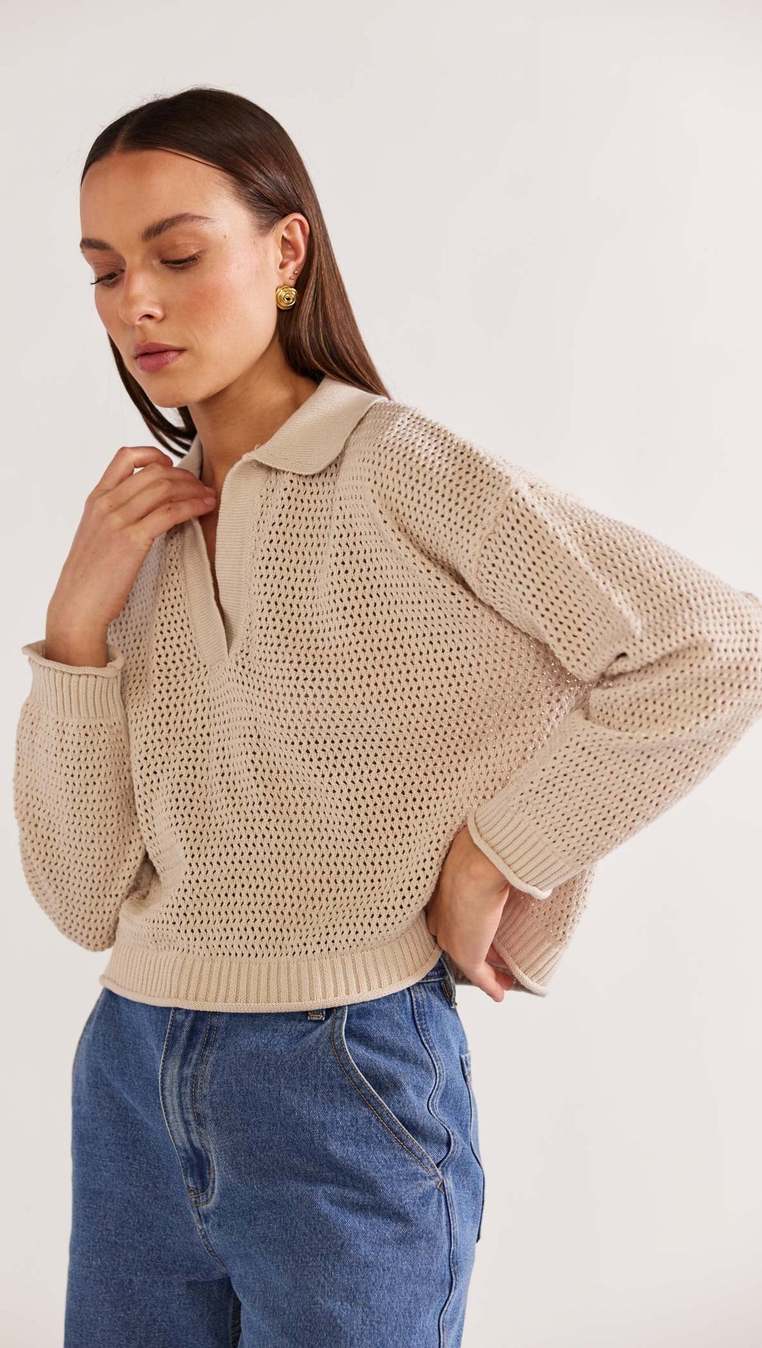 Staple The Label Hydra Collared Jumper - Natural