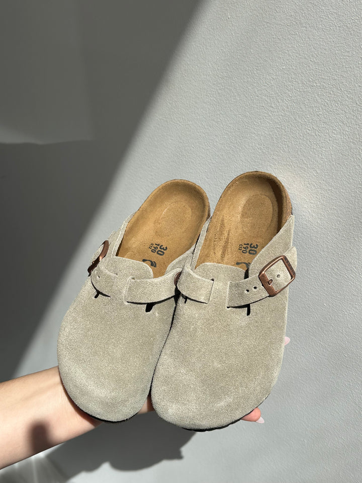 Birkenstock Boston Kids Taupe Suede Leather Narrow