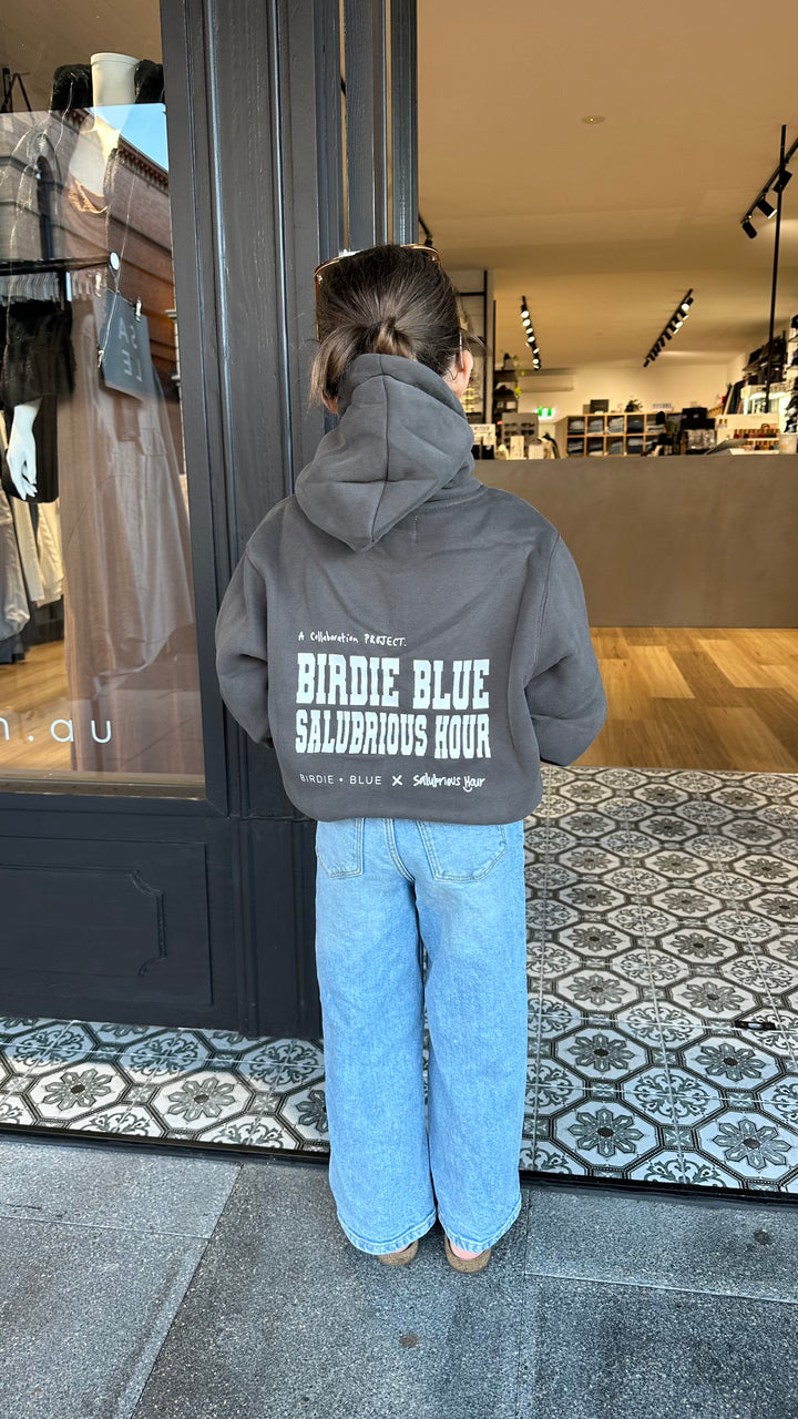 Birdie Blue x Salubrious Hour Collaboration Kids Unisex Hoodie- Charcoal