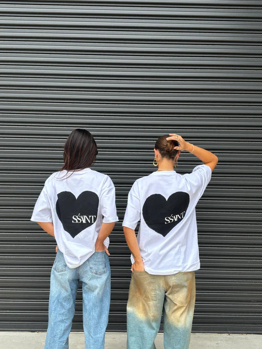 SŚAINT Heart Tee - White With Black Heart