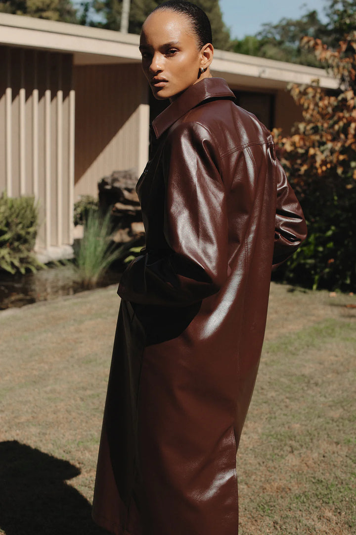 Ownley Tabetha PU Coat - Cherry Cola