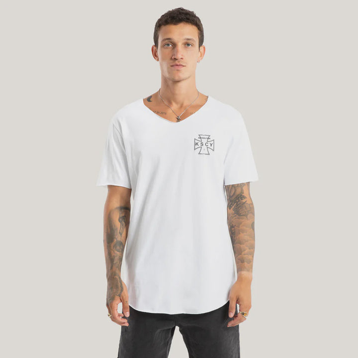 Kiss Chacey Scrawl Raw V-Neck Tee - White