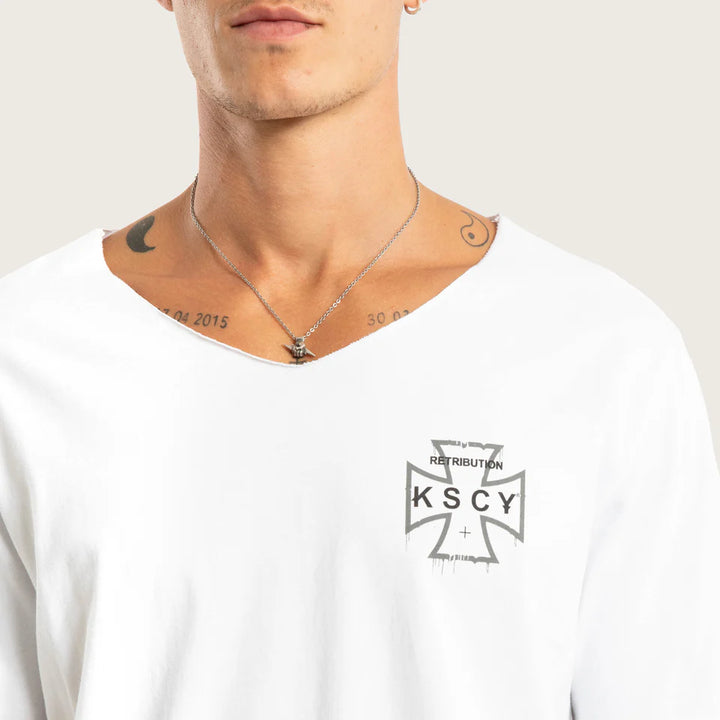 Kiss Chacey Scrawl Raw V-Neck Tee - White