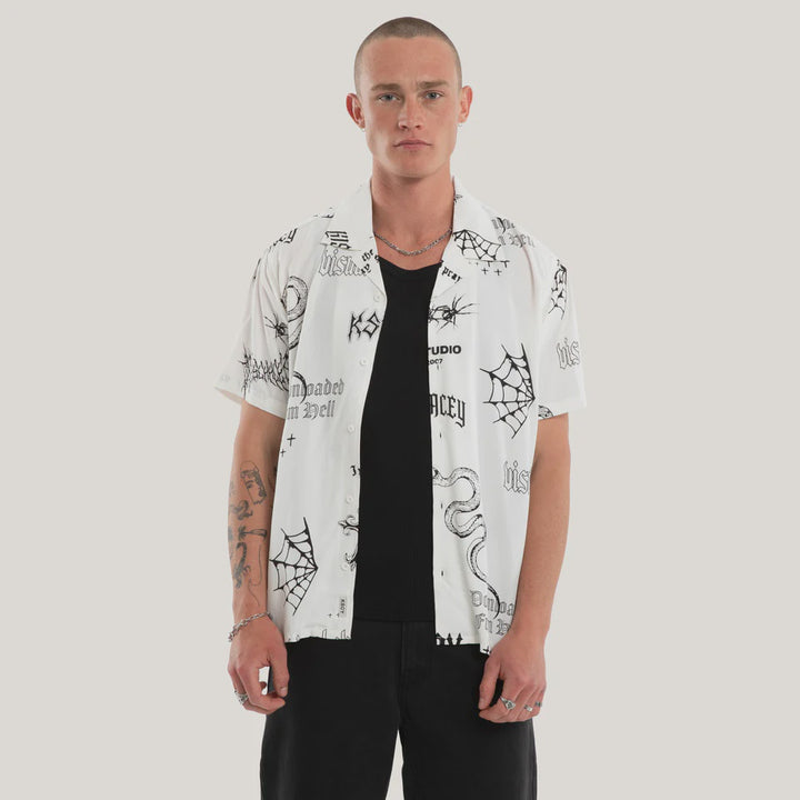Kiss Chacey Coffin Relaxed Short Sleeve Shirt- White Print