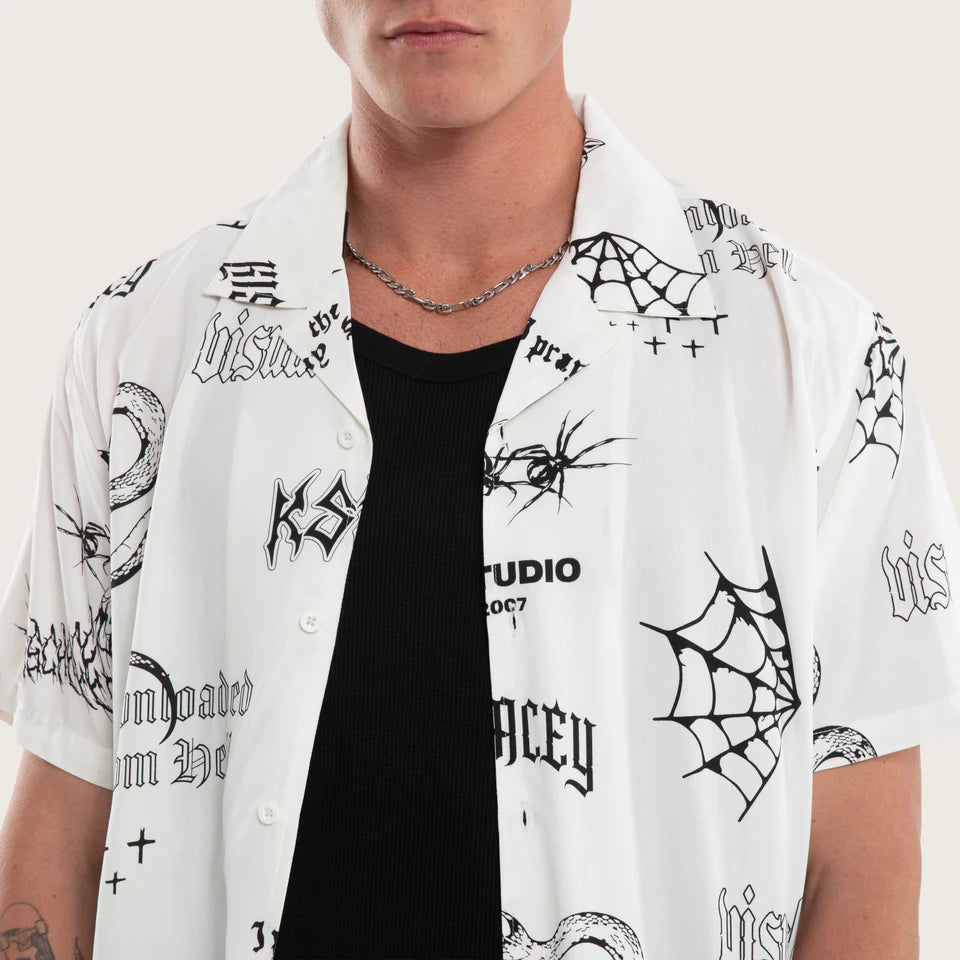 Kiss Chacey Coffin Relaxed Short Sleeve Shirt- White Print