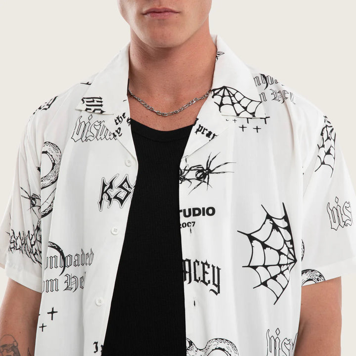Kiss Chacey Coffin Relaxed Short Sleeve Shirt- White Print