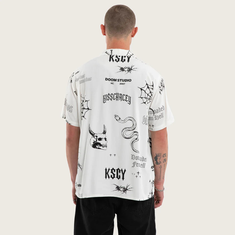 Kiss Chacey Coffin Relaxed Short Sleeve Shirt- White Print