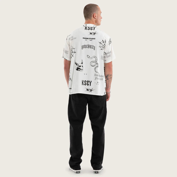 Kiss Chacey Coffin Relaxed Short Sleeve Shirt- White Print