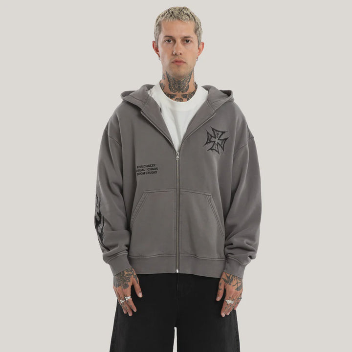 Kiss Chacey Blaze Relaxed Zip Hoodie - Pigment Steel Grey